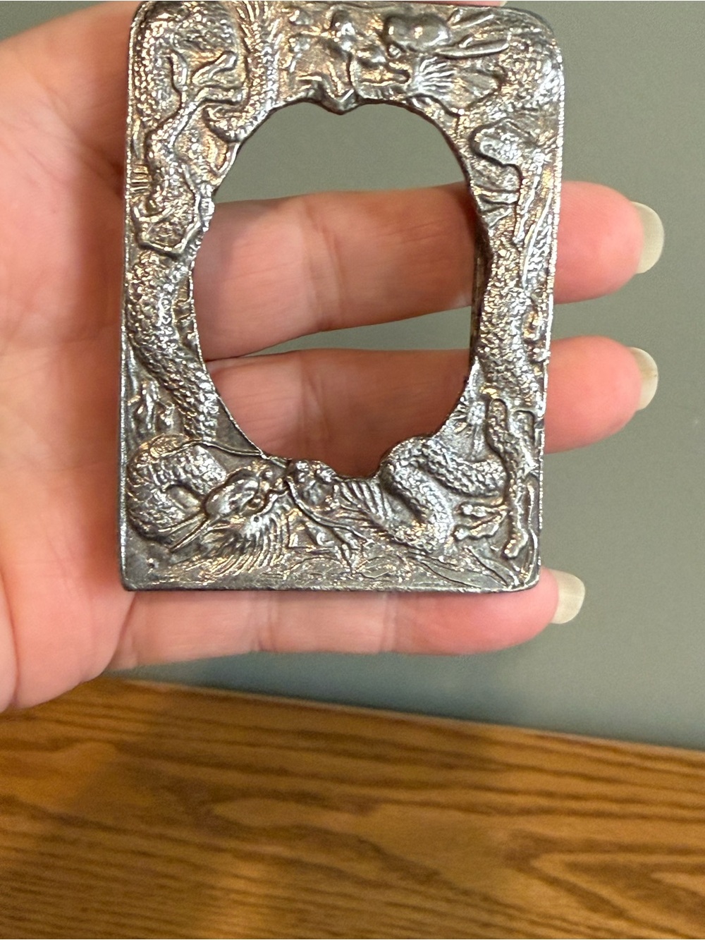 Vintage Asian Dragon Picture Frame Silver Metal Small